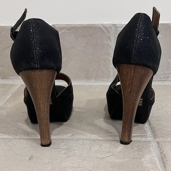 JustFab platform T strap open toe heels black sparkle size 8.5 - Picture 5 of 12